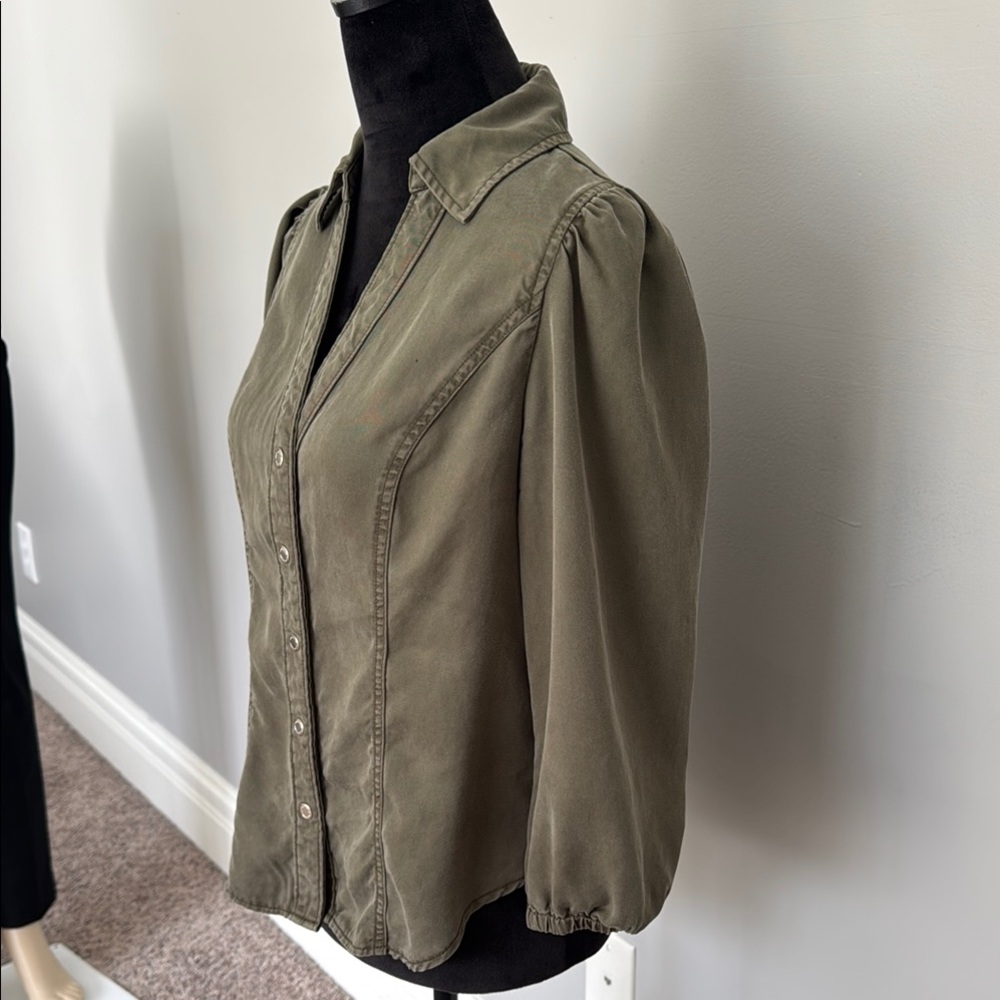 Olive Green snap-Up Women's Top